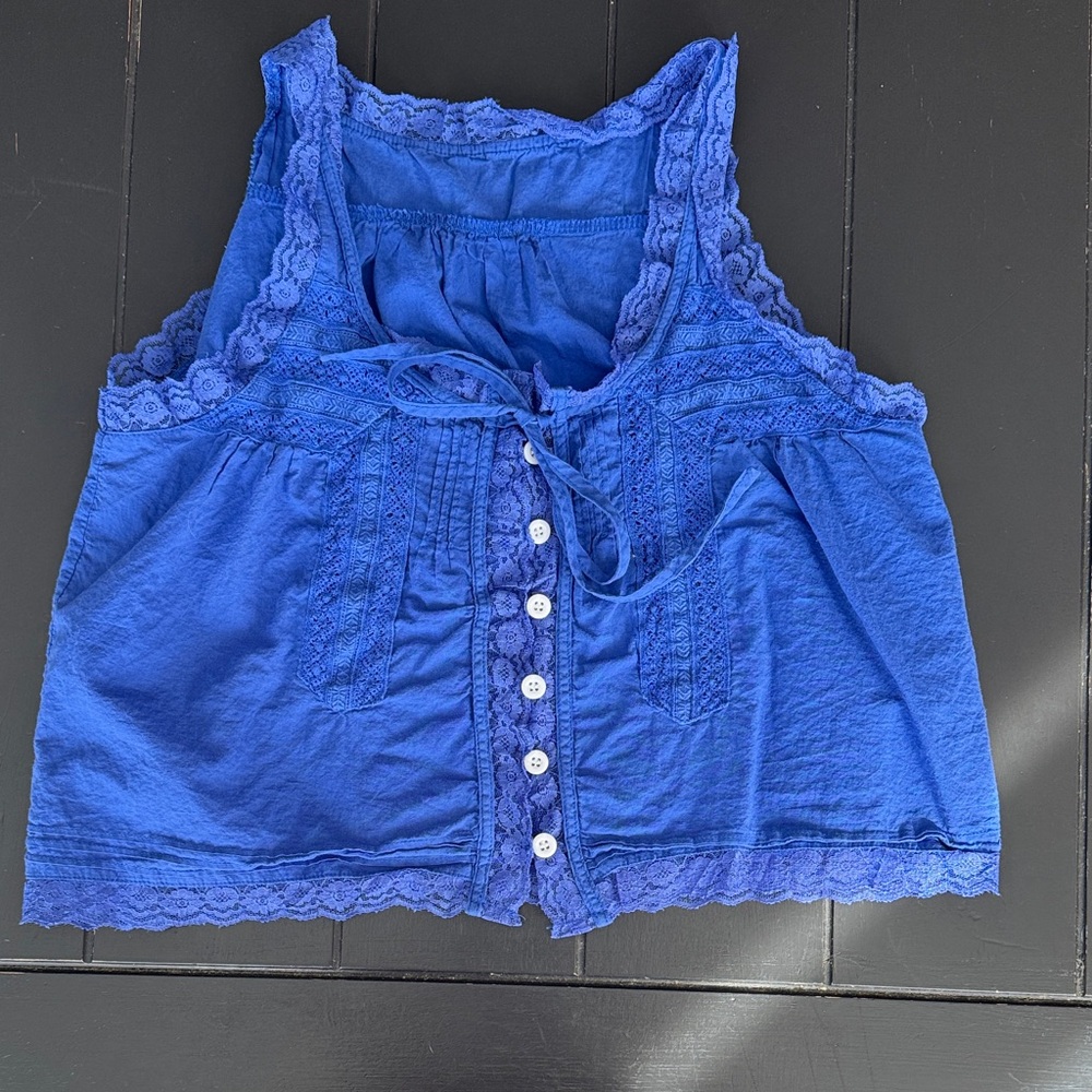 Amazon Cobalt Blue Lace-Trim Button Front Tank